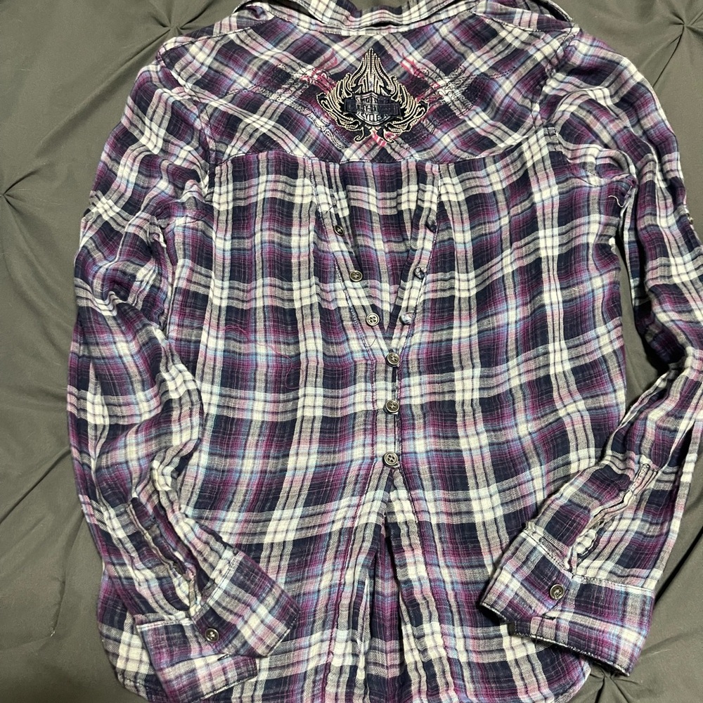 Harley-Davidson Plaid Shirt with Embroidered Logo small EUC